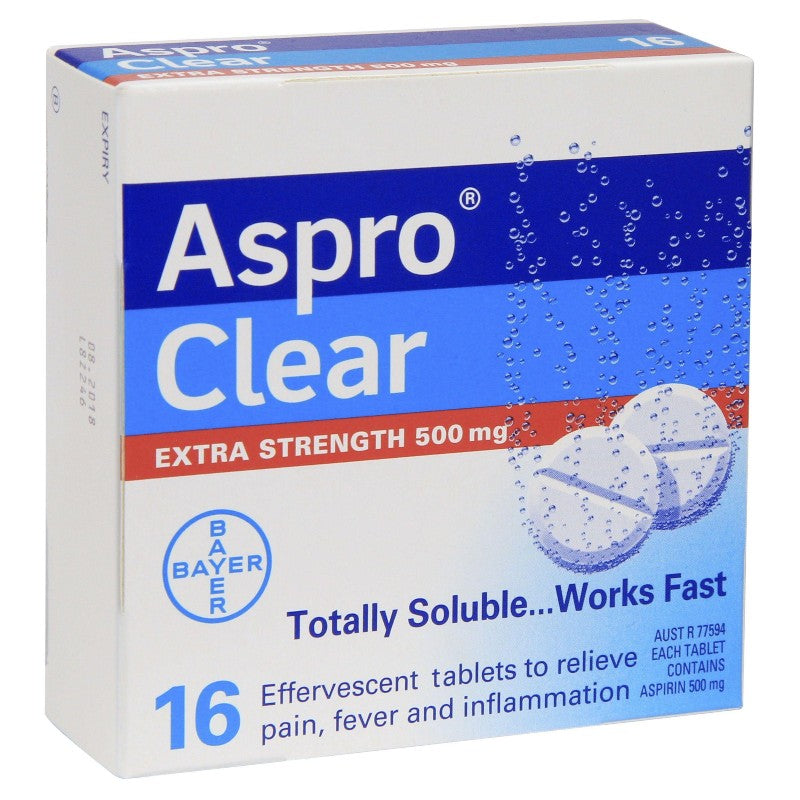 Aspro Clear Extra Strength Aspirin 16 Soluble Effervescent Tablets