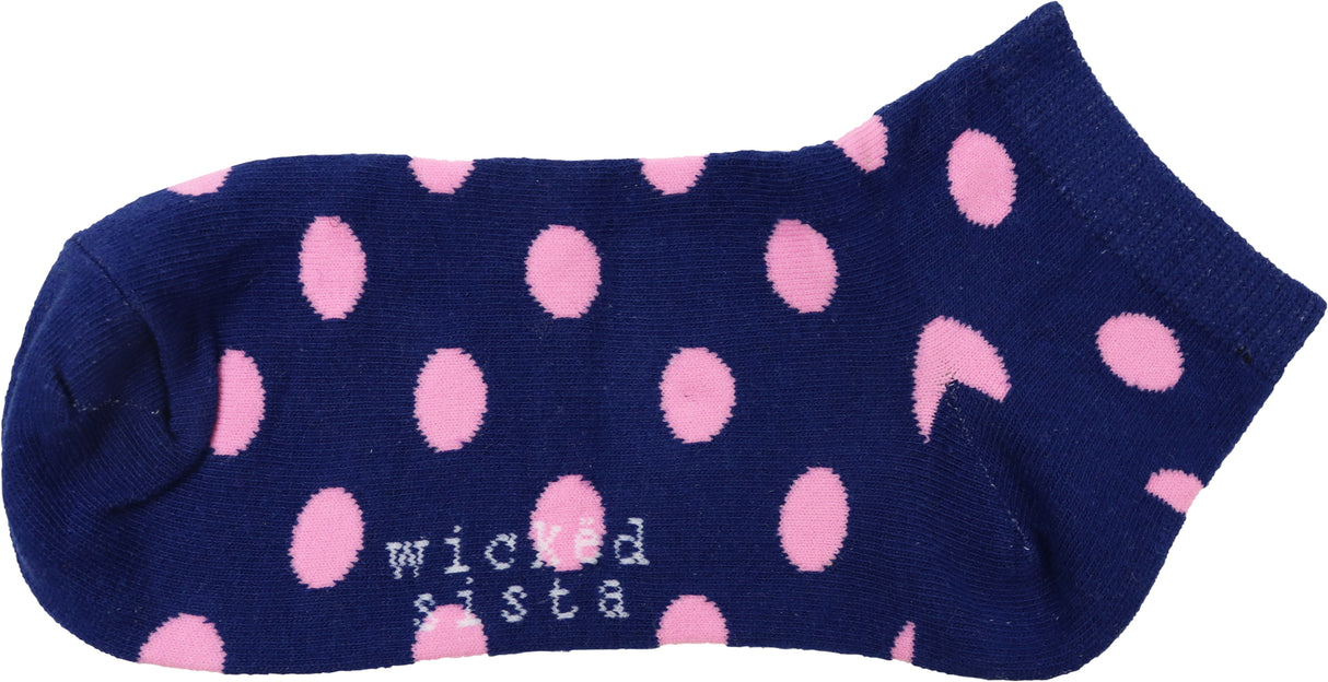 W/SIS Ankle Socks Navy Pink Spot