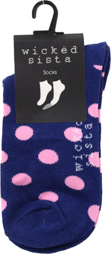 W/SIS Ankle Socks Navy Pink Spot