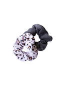 SIMPLY ESSENTIAL TOWELLING SCRUNCHIES, CHARCOAL & LEOPARD, SET-OF-2