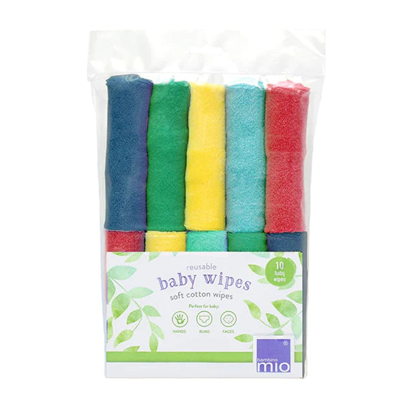 Bambino Mio Reusable Cloth Baby Wipes Rainbow 10 Pack