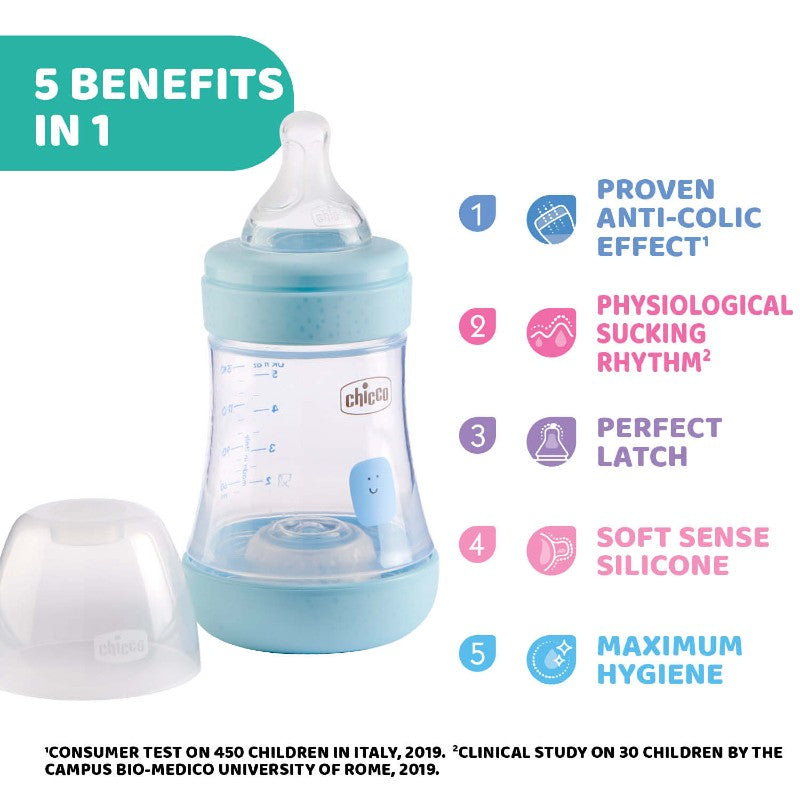 Chicco Perfect 5 Bottle 150ml 0M+ Slow Blue