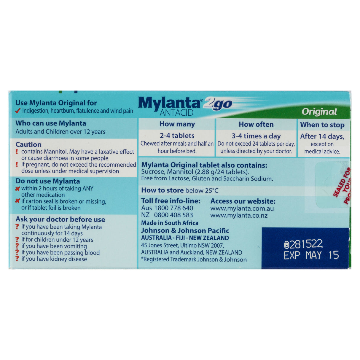 Mylanta2Go Antacid Original 48 Tablets