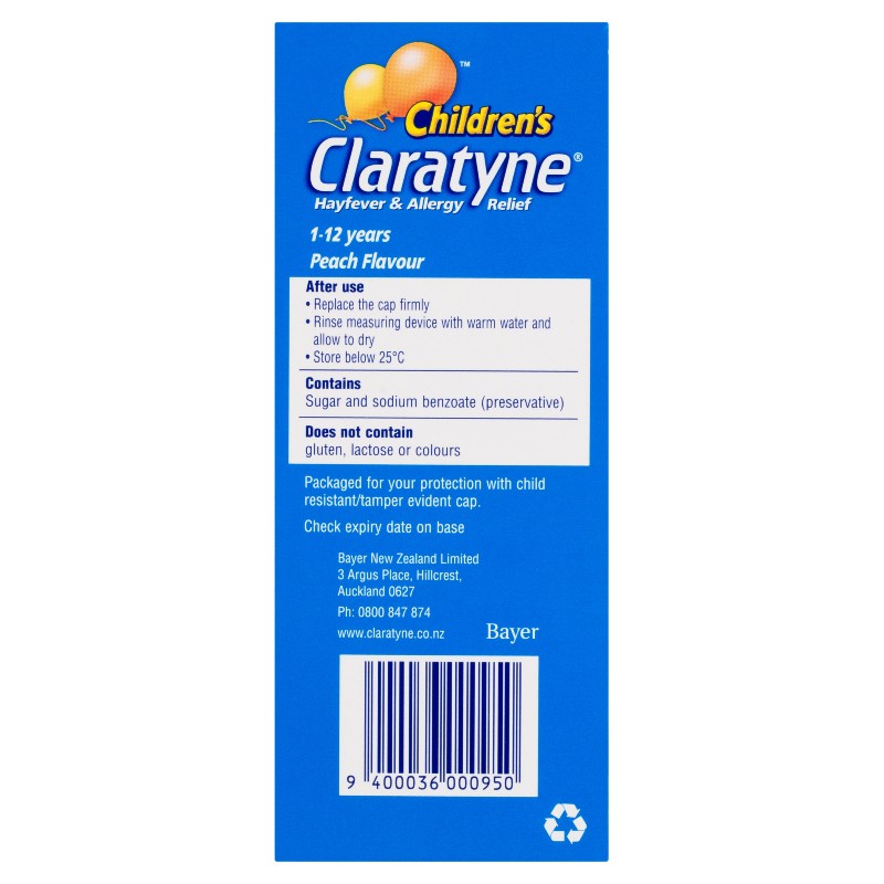 Claratyne Children's Hayfever & Allergy Relief Peach Flavour Syrup 100ml