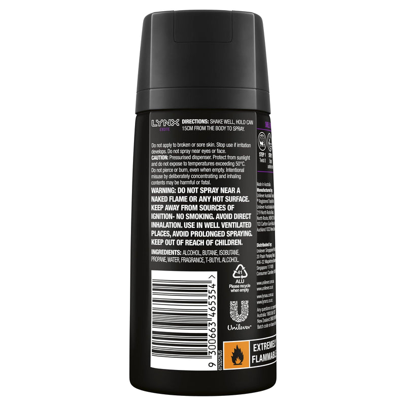 Lynx Men Body Spray Aerosol Deodorant Excite 155ml NZ - Bargain Chemist