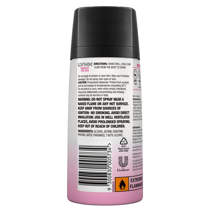 Lynx Women Body Spray Aerosol Deodorant Anarchy For Her 155ml NZ - Bargain Chemist
