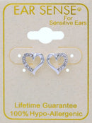 EarSense CH244 Silver Crystal Heart Stud