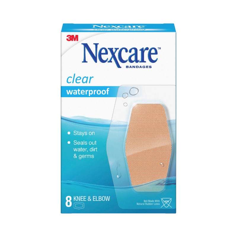 Nexcare Waterproof Clear Bandages Knee/Elbow 8 Pack
