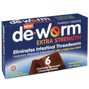 De-Worm 500mg Chocolate 6 Tablets  limit 2per order NZ - Bargain Chemist