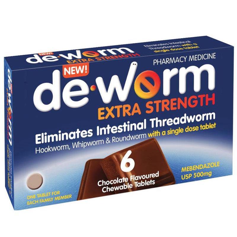 De-Worm 500mg Chocolate 6 Tablets  limit 2per order NZ - Bargain Chemist