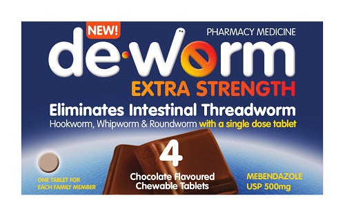De-Worm 500mg Chocolate 4 Tablets