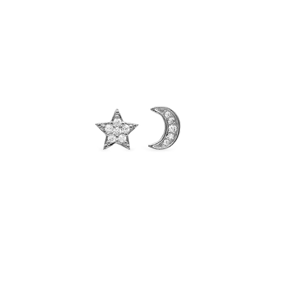 Earsense F386 Silver Sun & Moon Mismatch Studs