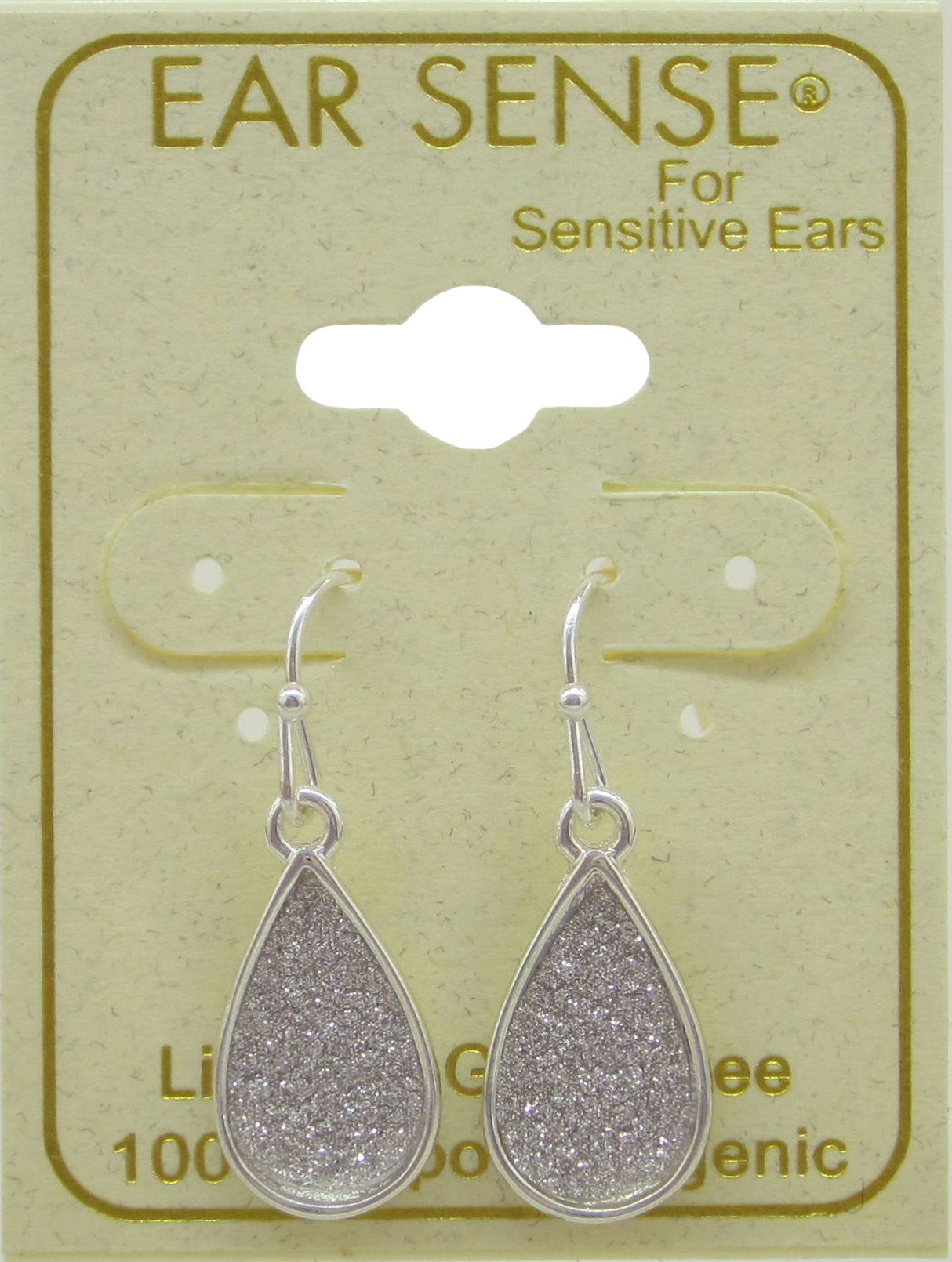 EarSense F394 Silver Glitter Teardrop French Hook