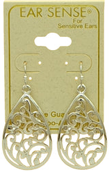 EarSense F398 Silver Filigree Teardrop French Hook