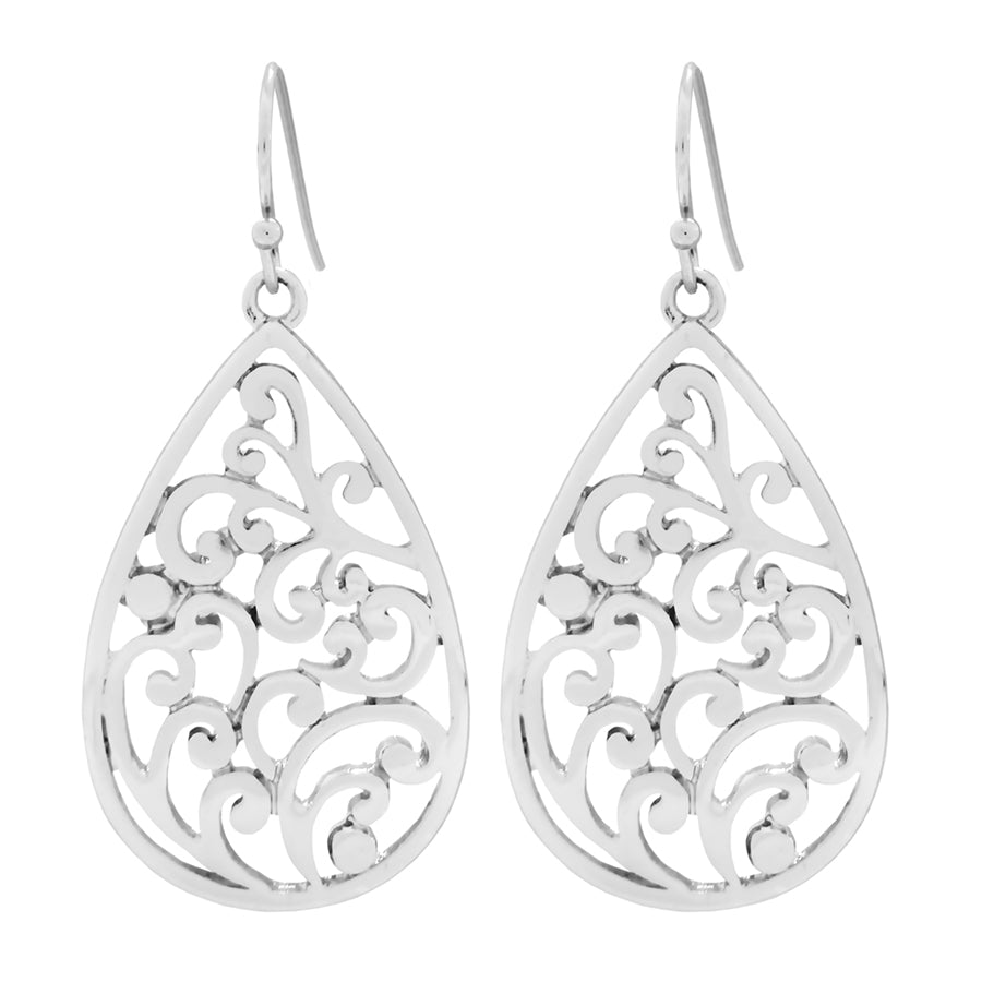 EarSense F398 Silver Filigree Teardrop French Hook