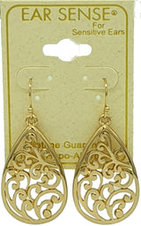 EarSense F399 Gold Filigree Teardrop French Hook