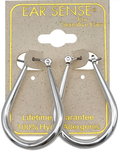 EarSense F410 Silver Tube Tear Drop Hoop