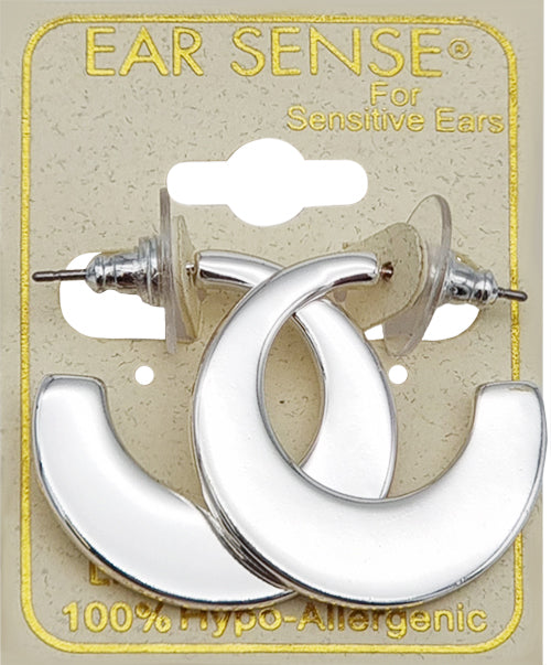 EarSense F412 Silver Flat Crescent Hoop