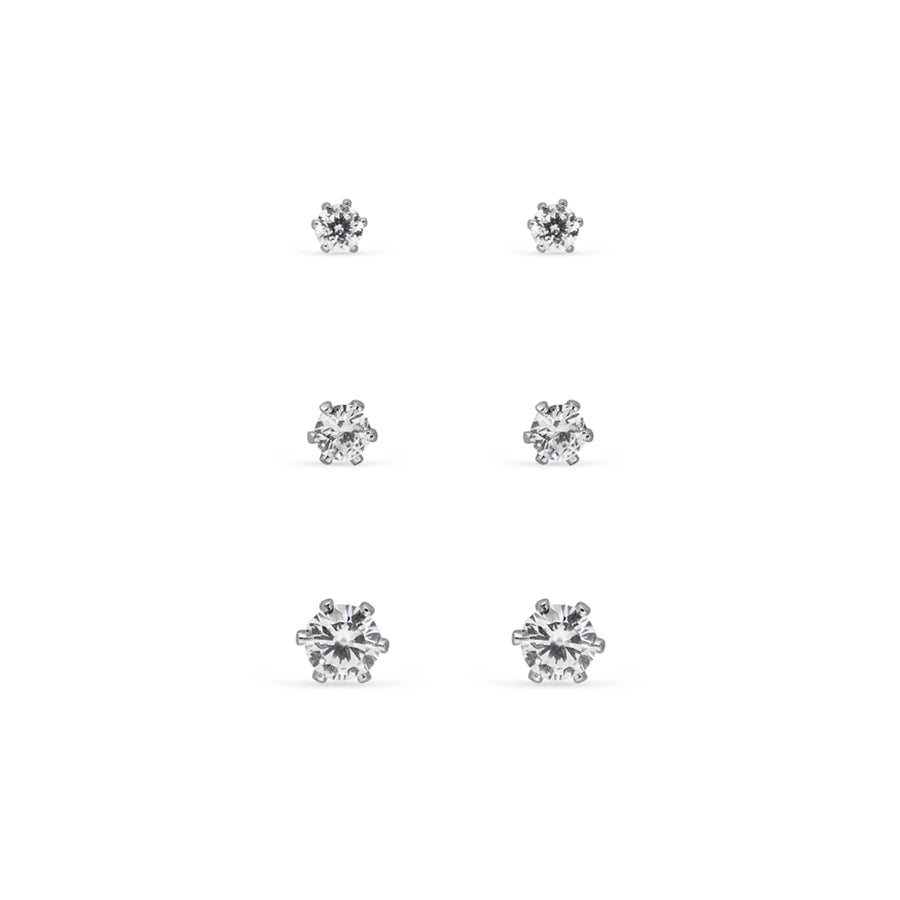 EarSense FA624S Silver Cubic Zirconia Trio - 2mm, 3mm & 4mm