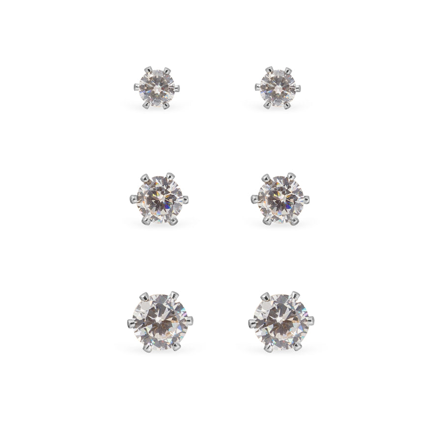 EarSense FA632S Silver Cubic Zirconia Trio 4 5 & 6mm