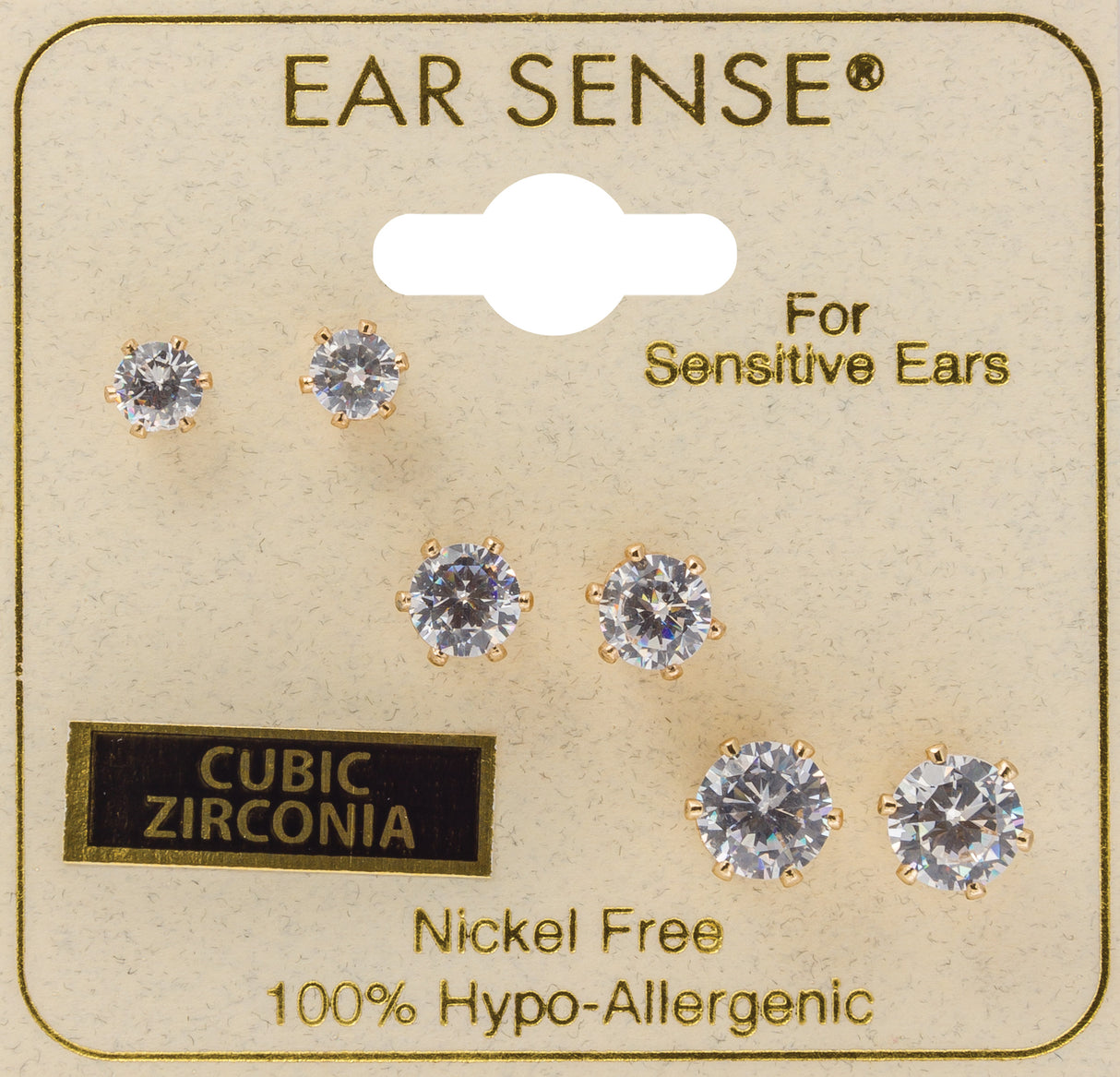 EarSense FA632 Gold Cubic Zirconia Trio studs 4 5 & 6mm