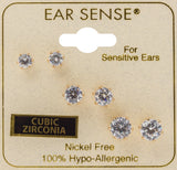 EarSense FA632 Gold Cubic Zirconia Trio studs 4 5 & 6mm