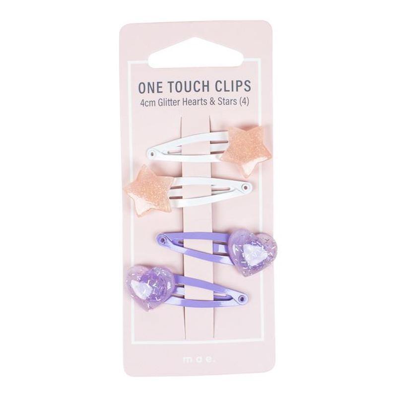 Mae One Touch Clips 4cm Glitter Hearts & Stars 4 Pack NZ - Bargain Chemist