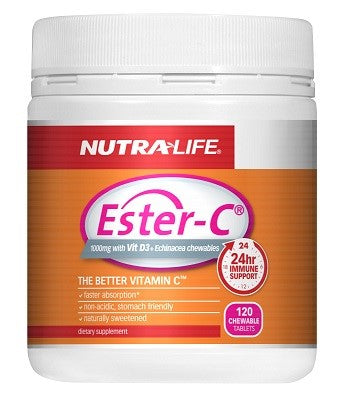Nutra-Life Ester C 1000mg with Vitamin D3 + Echinacea Chewables 120 Tablets