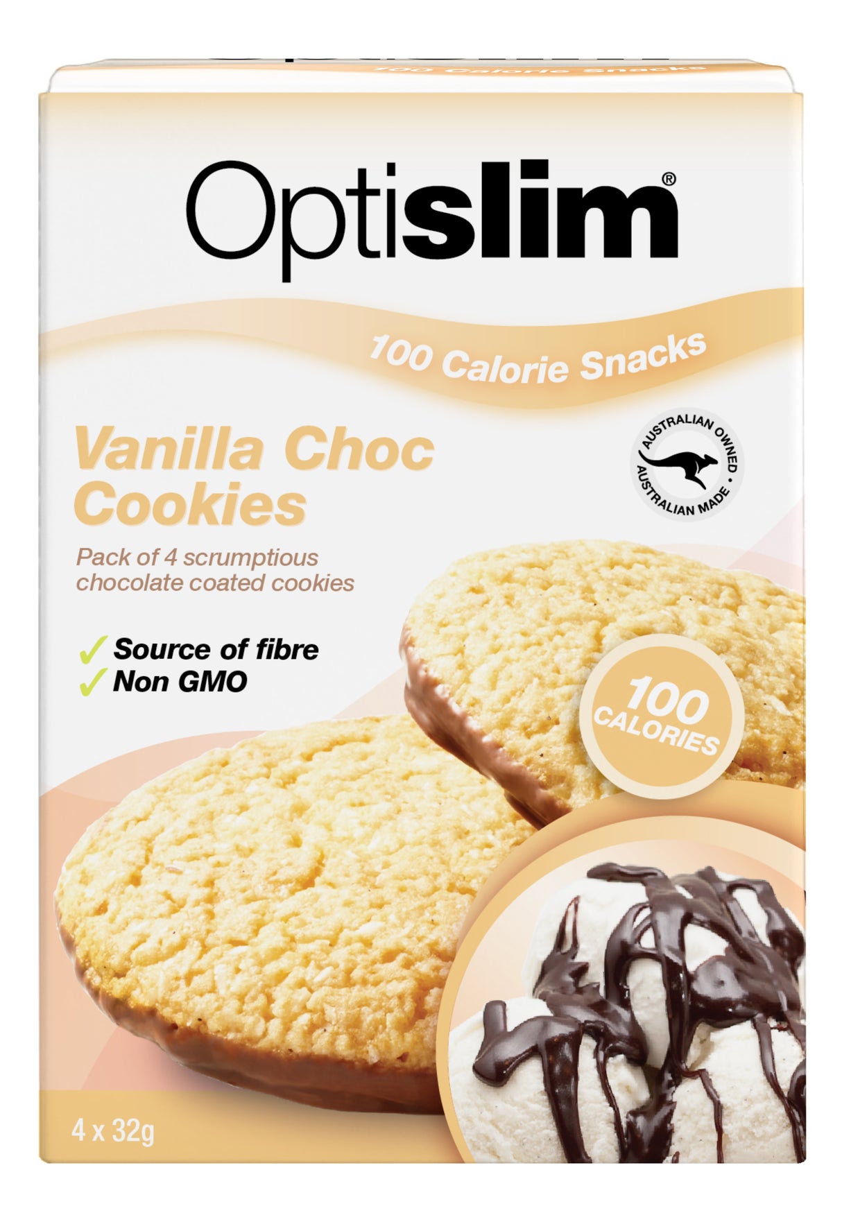Optislim Vanilla Choc Cookies 100 Calories 4x32g