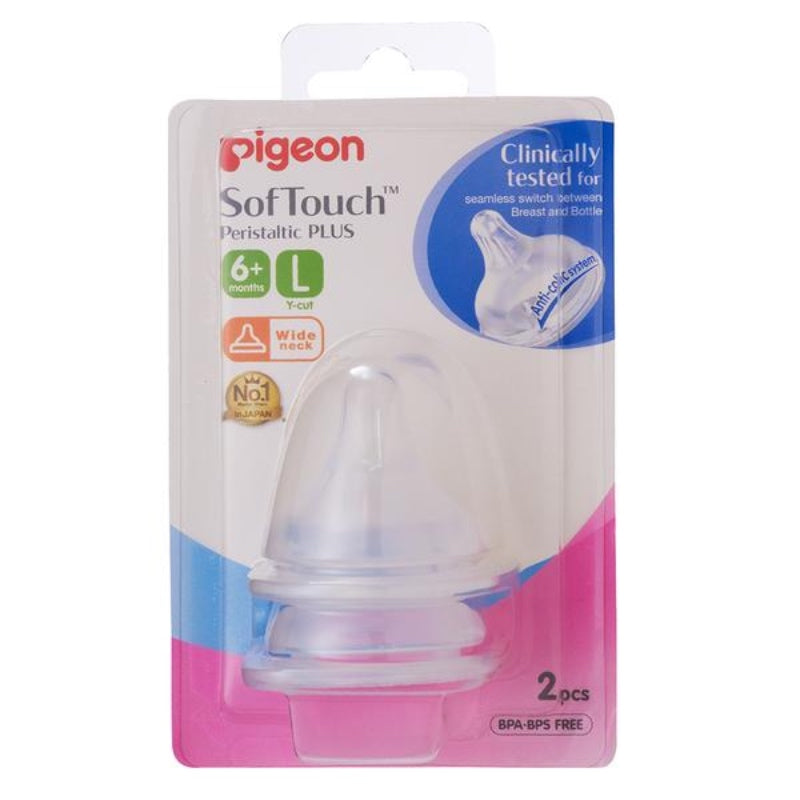 Pigeon SofTouch Peristaltic Plus Wide Neck Teat 6 Months+ Size L 2 Pack