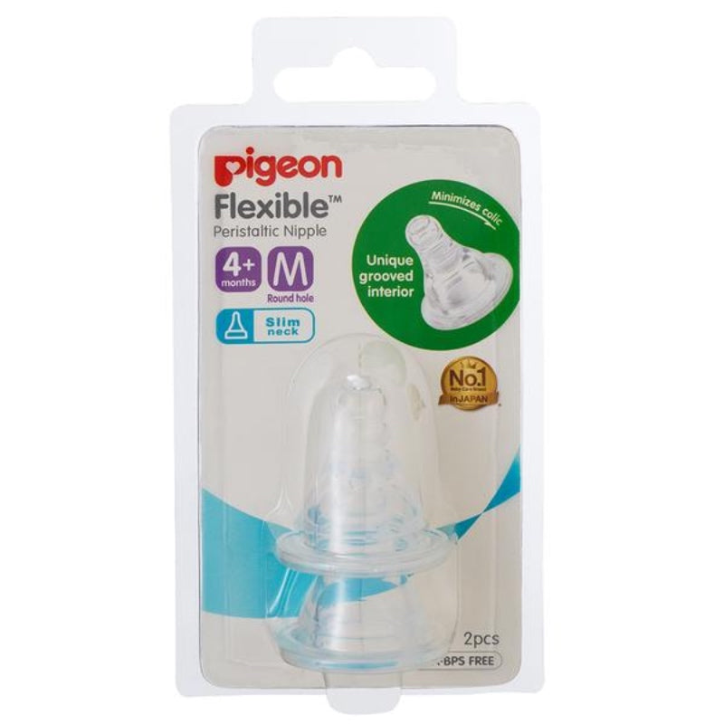 Pigeon Flexible Peristaltic Slim Neck Teat Size M 2 Pack