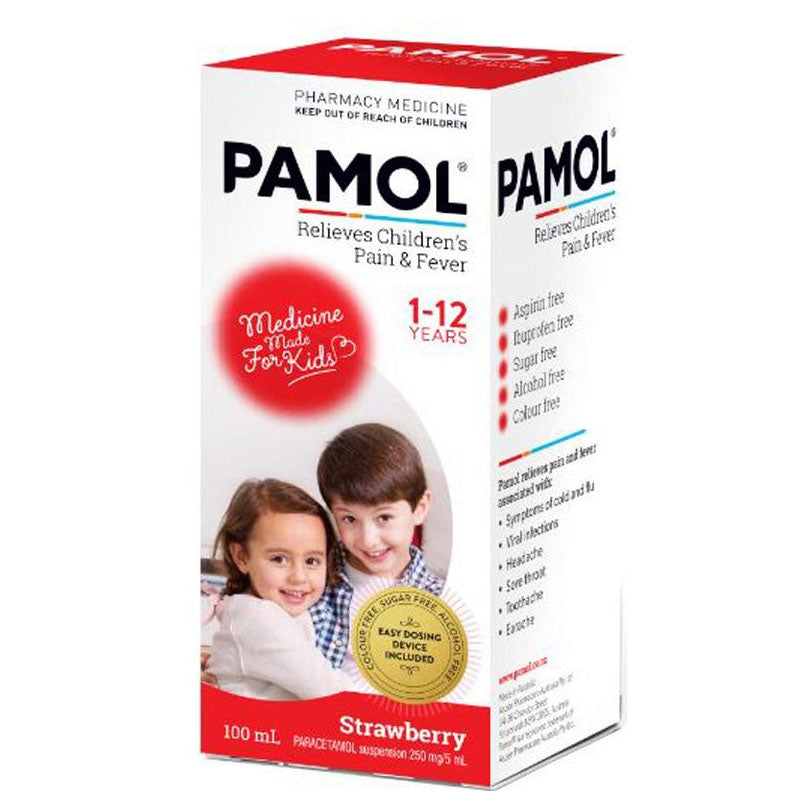Pamol All Ages Strawberry Colour Free 100ml (limit 2)