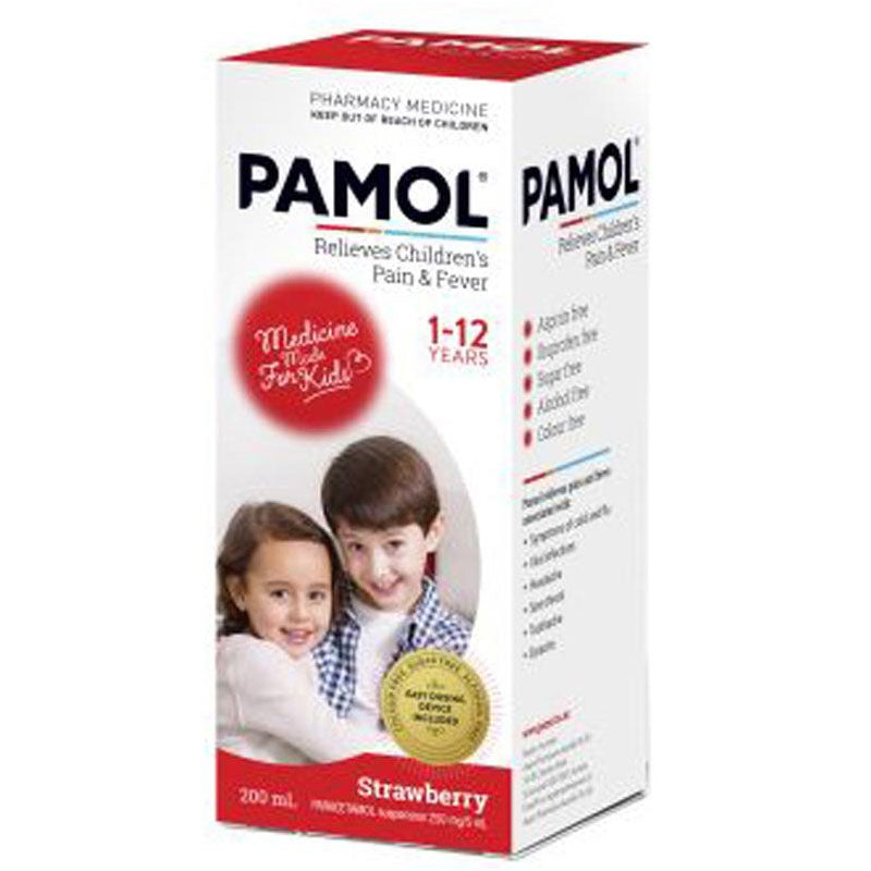 Pamol 250mg/5ml All Ages Strawberry Colour Free 200ml  (limit 2)