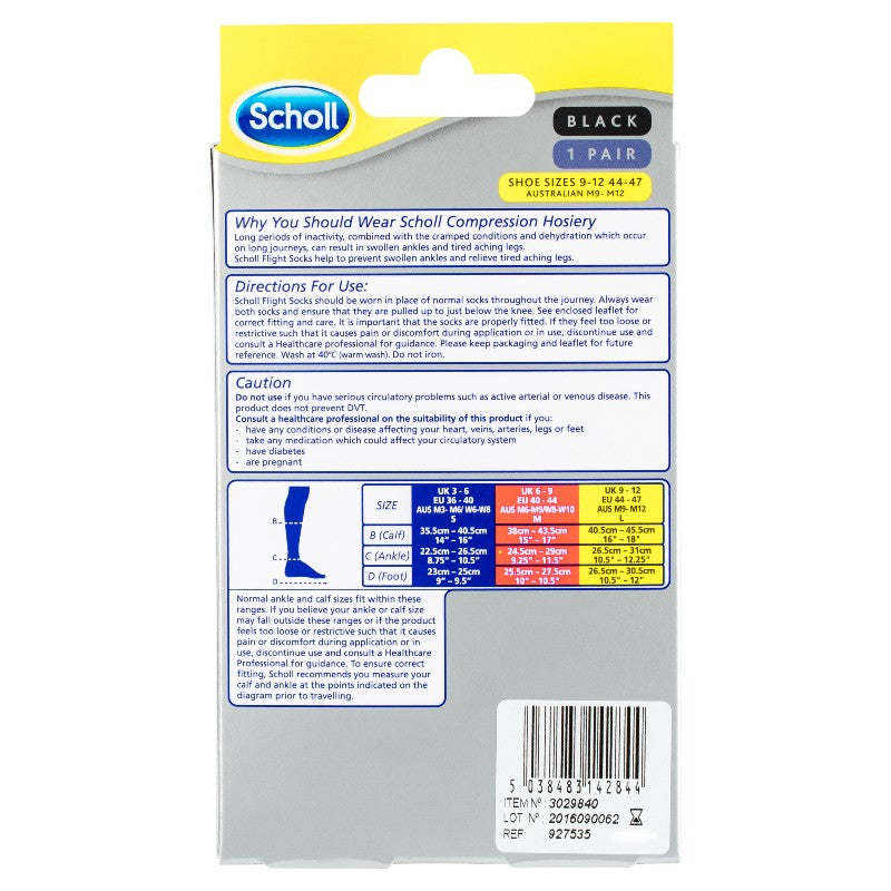 Scholl Flight Socks Compression Hosiery Black 44-47